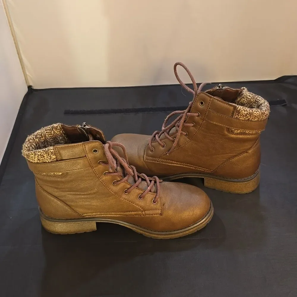 WONDER NATION GIRLS LACE-UP SIDE ZIPPER CLOSURE BOOT